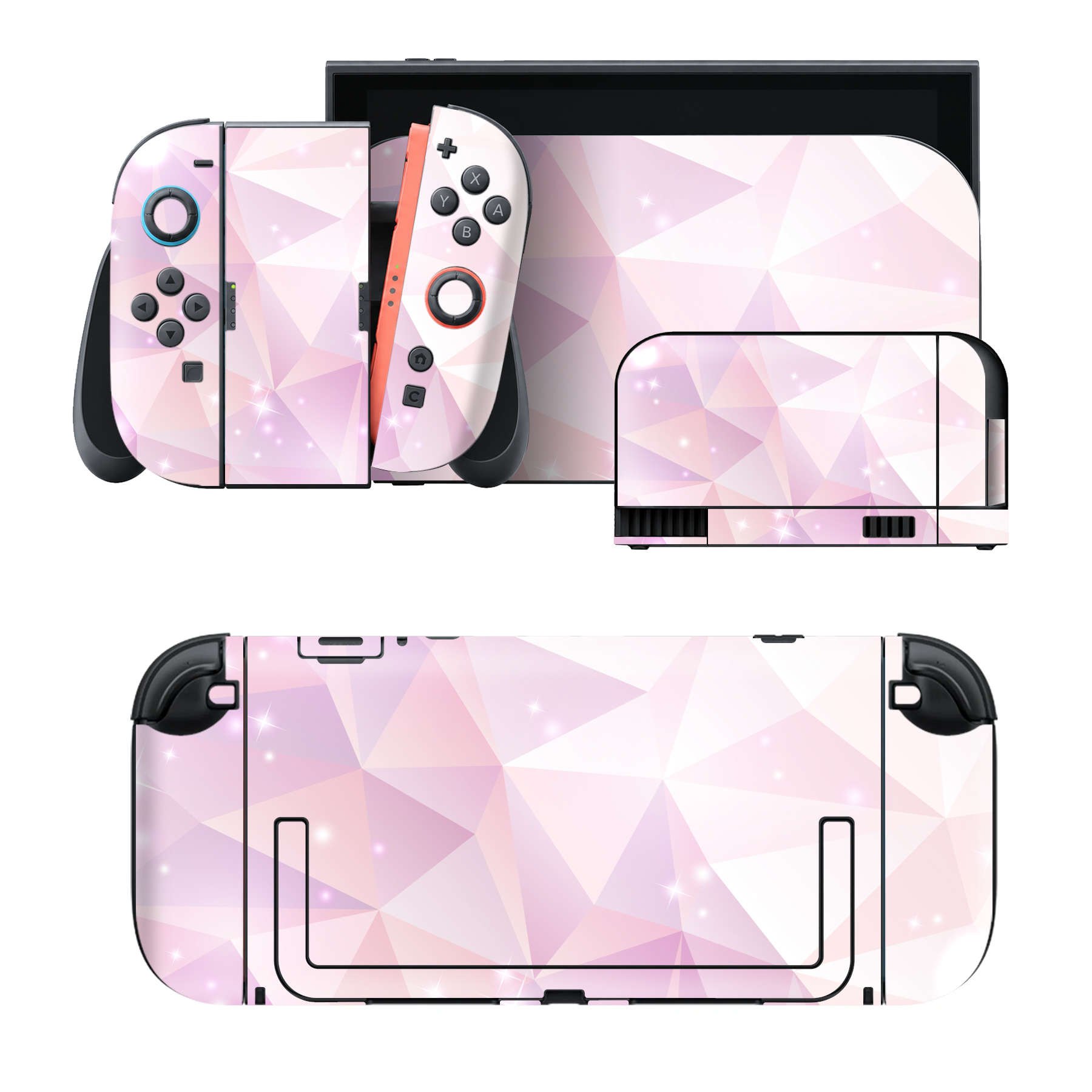 Nintendo Switch 2 用のデザインスキンシール。本体裏面・ドック正面・ドック側面・Joy-Con 2 用の4面セット。20,000柄以上から選べる、貼るデザイン。