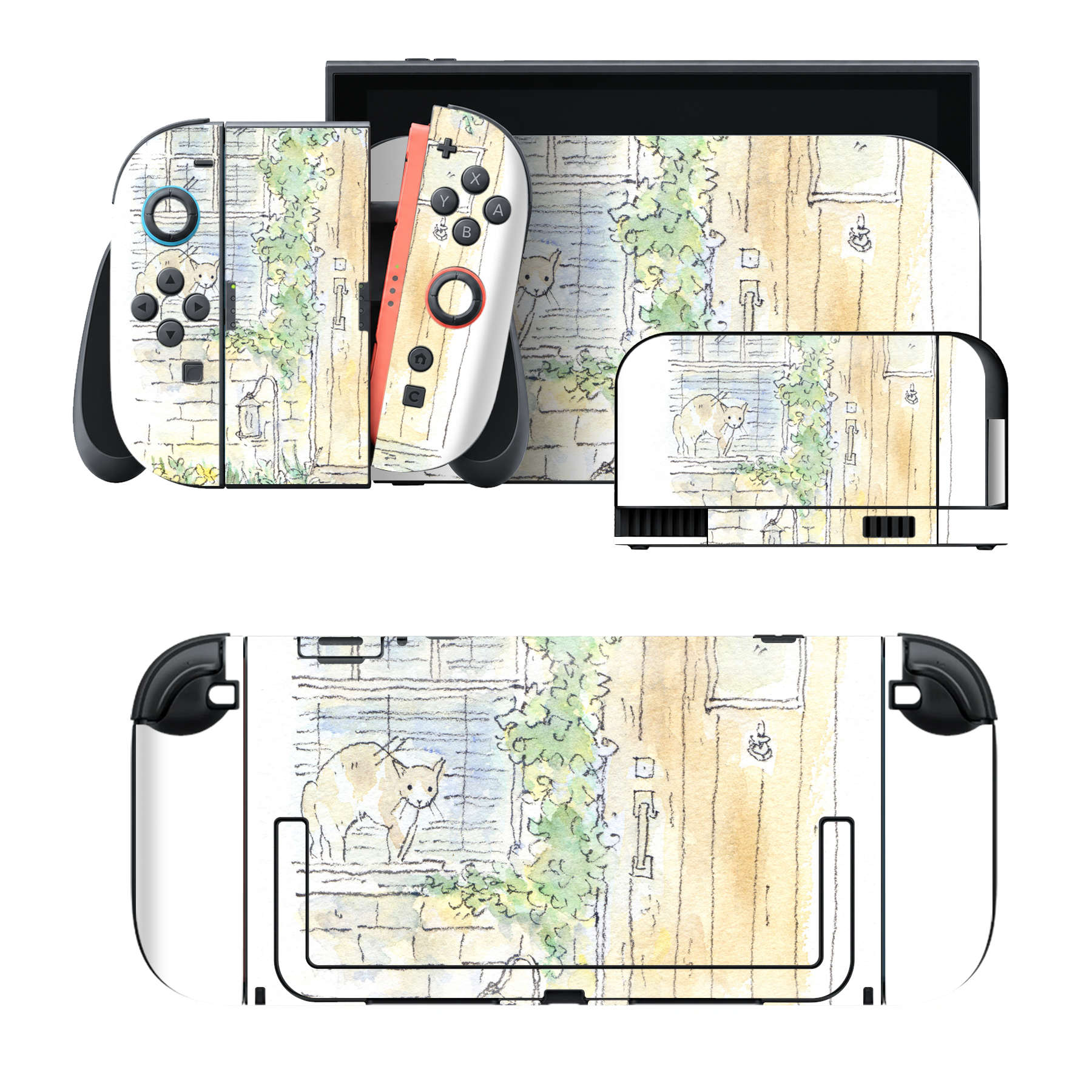 Nintendo Switch 2 用のデザインスキンシール。本体裏面・ドック正面・ドック側面・Joy-Con 2 用の4面セット。20,000柄以上から選べる、貼るデザイン。