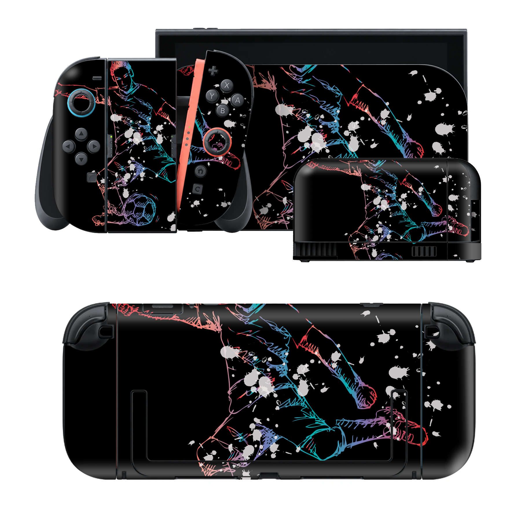 Nintendo Switch 2 用のデザインスキンシール。本体裏面・ドック正面・ドック側面・Joy-Con 2 用の4面セット。20,000柄以上から選べる、貼るデザイン。