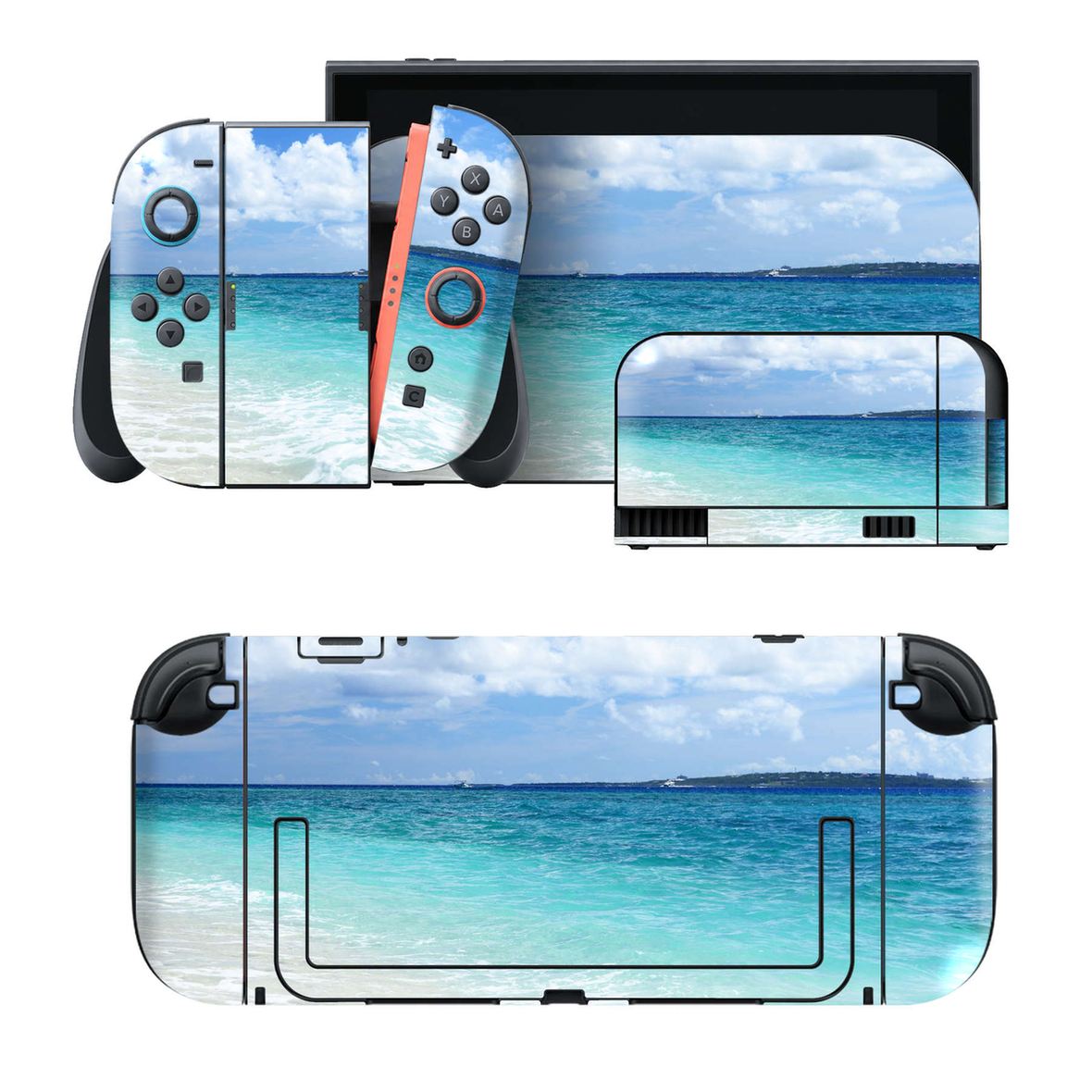 Nintendo Switch 2 用のデザインスキンシール。本体裏面・ドック正面・ドック側面・Joy-Con 2 用の4面セット。20,000柄以上から選べる、貼るデザイン。