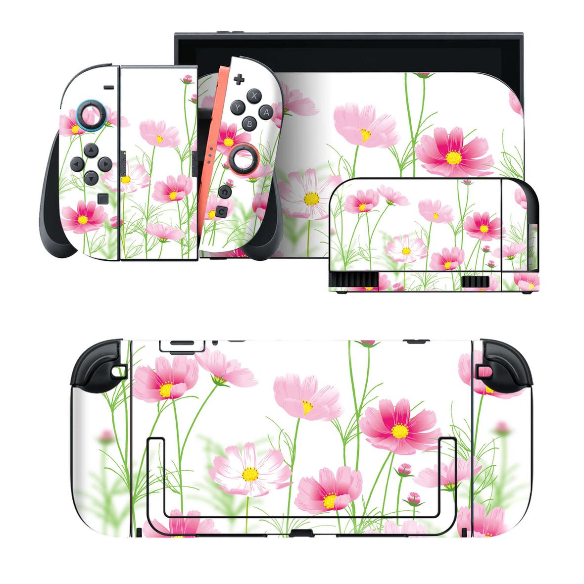 Nintendo Switch 2 用のデザインスキンシール。本体裏面・ドック正面・ドック側面・Joy-Con 2 用の4面セット。20,000柄以上から選べる、貼るデザイン。