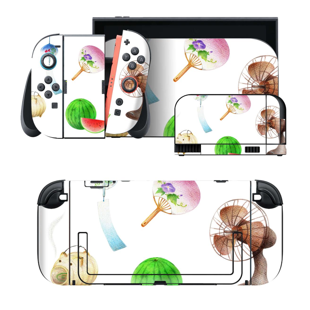 Nintendo Switch 2 用のデザインスキンシール。本体裏面・ドック正面・ドック側面・Joy-Con 2 用の4面セット。20,000柄以上から選べる、貼るデザイン。