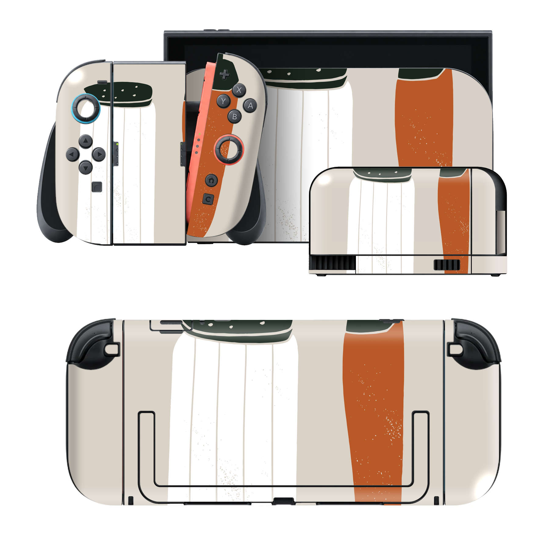 Nintendo Switch 2 用のデザインスキンシール。本体裏面・ドック正面・ドック側面・Joy-Con 2 用の4面セット。20,000柄以上から選べる、貼るデザイン。