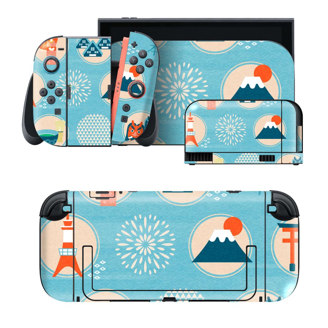 Nintendo Switch 2 用のデザインスキンシール。本体裏面・ドック正面・ドック側面・Joy-Con 2 用の4面セット。20,000柄以上から選べる、貼るデザイン。