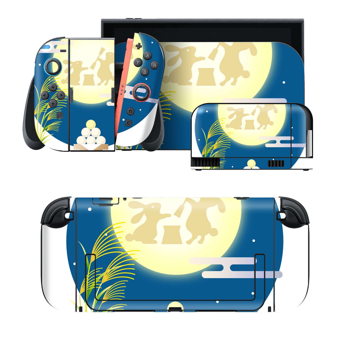 Nintendo Switch 2 用のデザインスキンシール。本体裏面・ドック正面・ドック側面・Joy-Con 2 用の4面セット。20,000柄以上から選べる、貼るデザイン。
