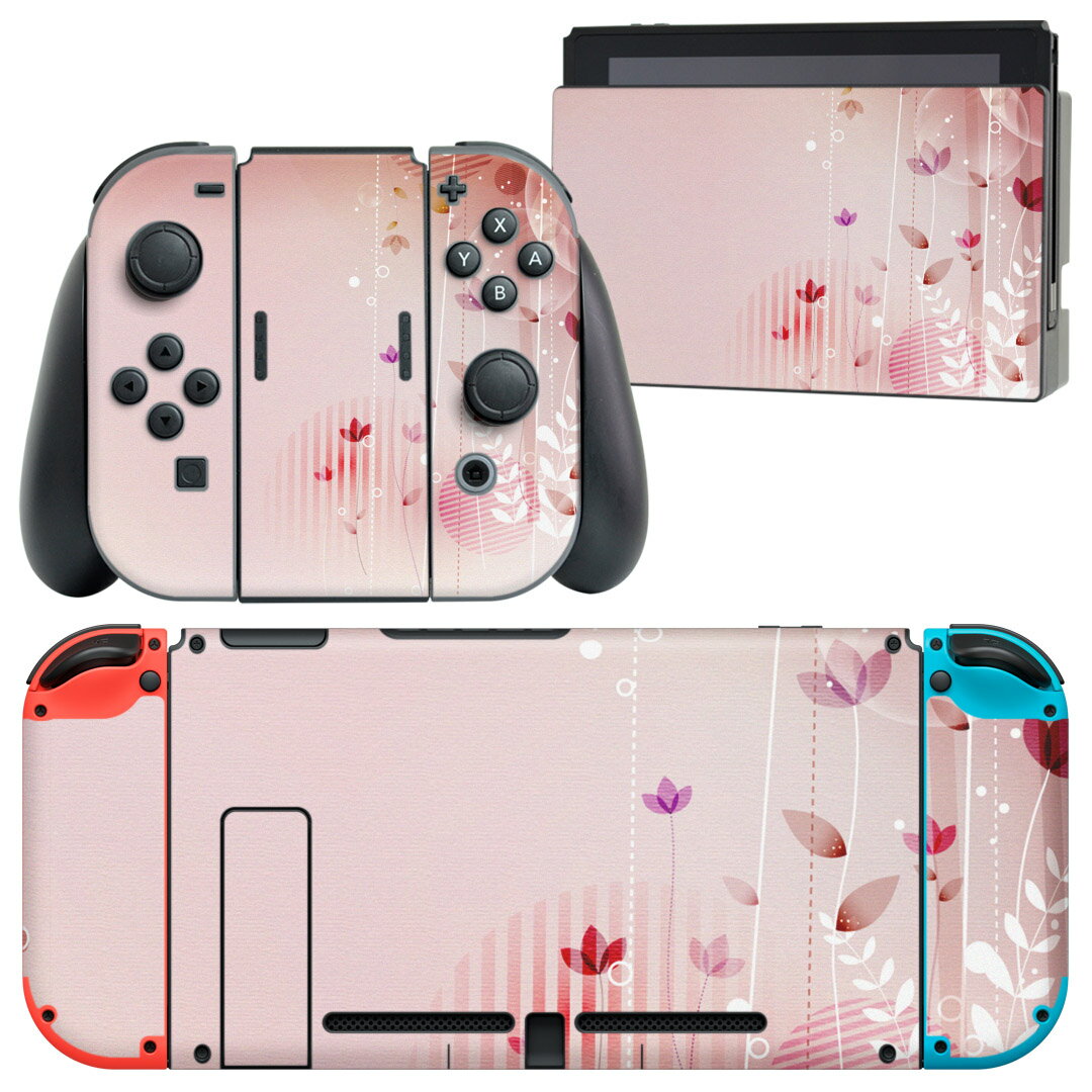 igsticker Nintendo Switch 用 デザインスキンシール 任天堂 ニンテンドー スイッチ 専用 本体ドック Joy-Con Joycon ジョイコン 専用 ゲーム機 カバー アクセサリー フィルム ステッカー 002005 花　　ピンク