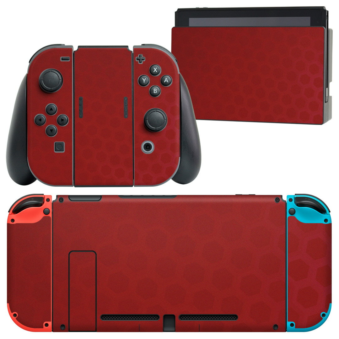 igsticker Nintendo Switch 用 デザインスキンシール 任天堂 ニンテンドー スイッチ 専用 本体ドック Joy-Con Joycon ジョイコン 専用 ゲーム機 カバー アクセサリー フィルム ステッカー 002040 シンプル 赤
