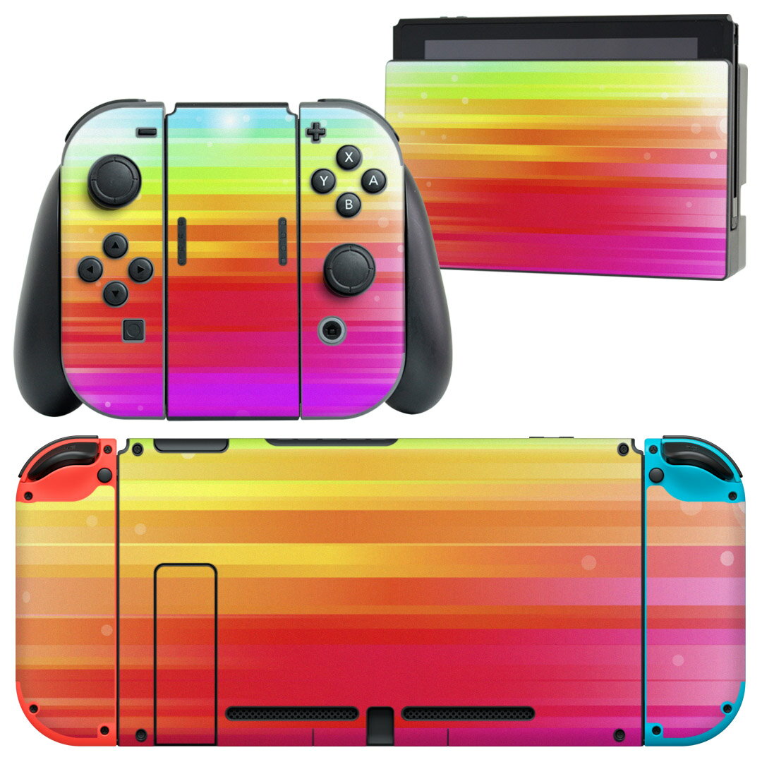 igsticker Nintendo Switch 用 デザインスキンシール 任天堂 ニンテンドー スイッチ 専用 本体ドック Joy-Con Joycon ジョイコン 専用 ゲーム機 カバー アクセサリー フィルム ステッカー 002066 カラフル シンプル