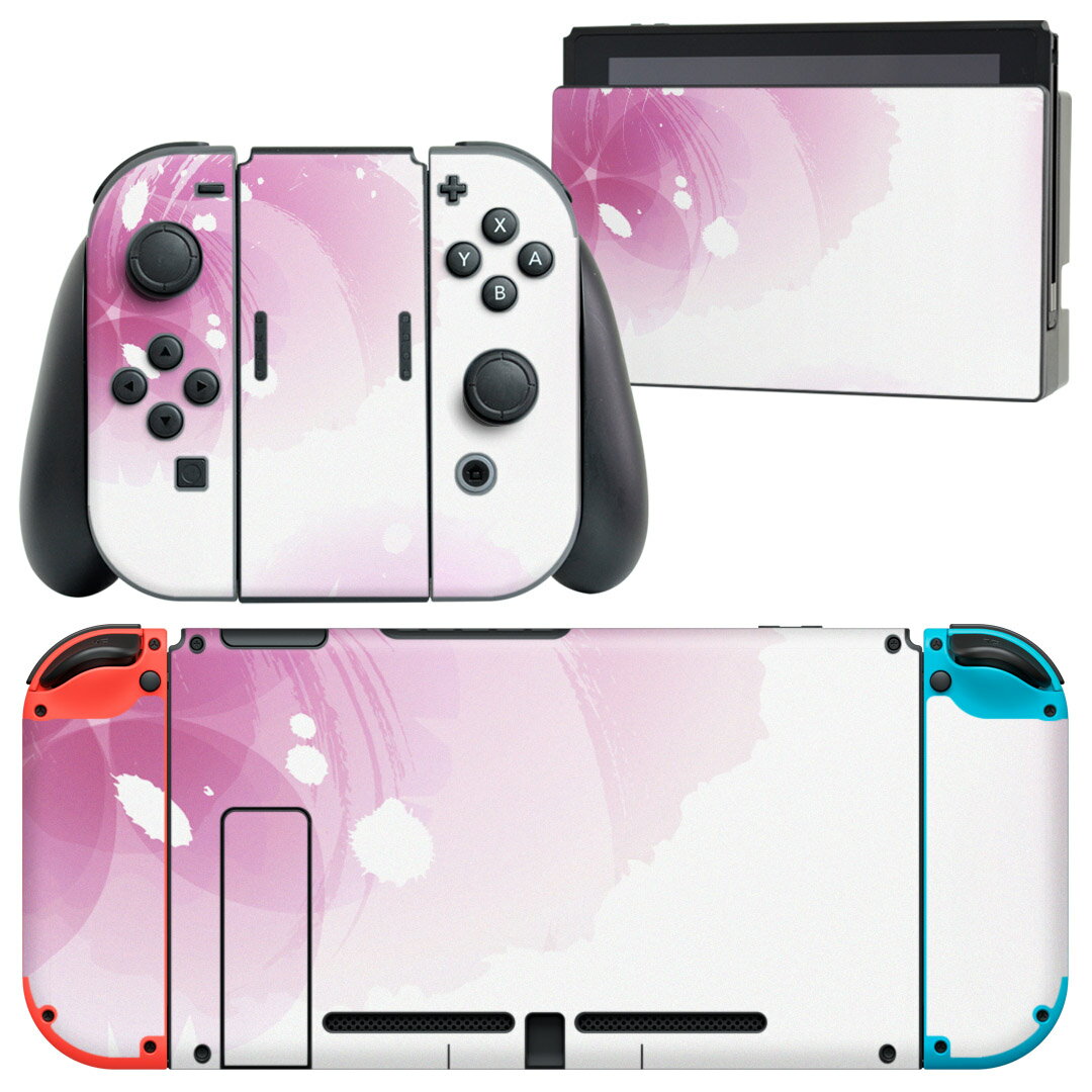 igsticker Nintendo Switch 用 デザインスキンシール 任天堂 ニンテンドー スイッチ 専用 本体ドック Joy-Con Joycon ジョイコン 専用 ゲーム機 カバー アクセサリー フィルム ステッカー 002144 花　　ピンク