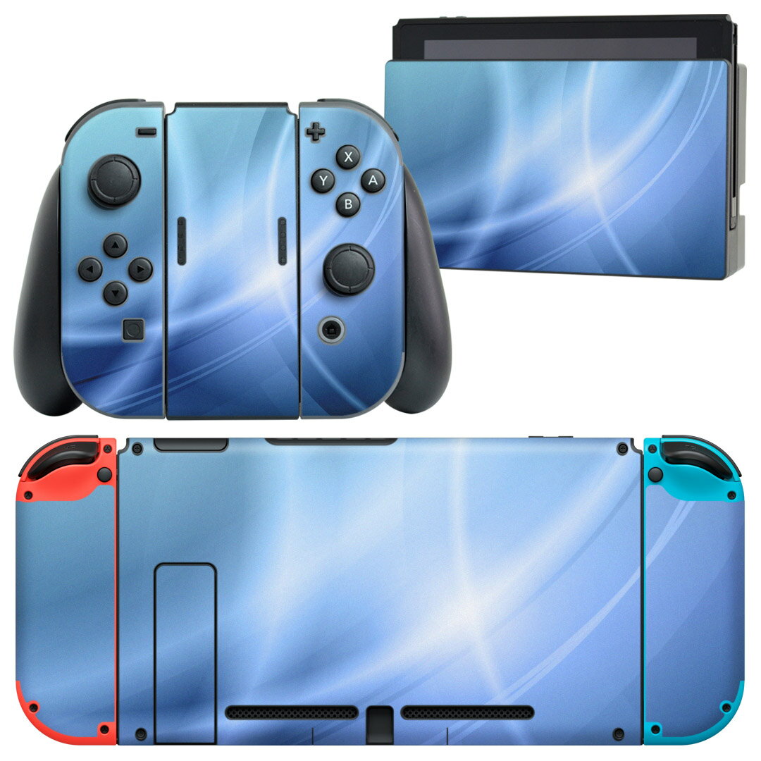 igsticker Nintendo Switch 用 デザインスキンシール 任天堂 ニンテンドー スイッチ 専用 本体ドック Joy-Con Joycon ジョイコン 専用 ゲーム機 カバー アクセサリー フィルム ステッカー 002201 シンプル 青