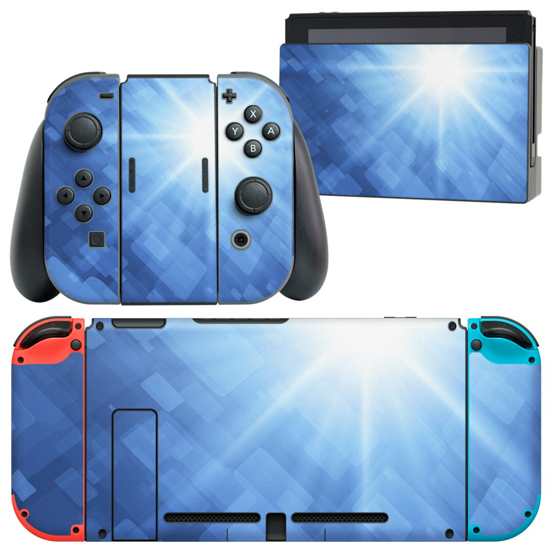igsticker Nintendo Switch 用 デザインスキンシール 任天堂 ニンテンドー スイッチ 専用 本体ドック Joy-Con Joycon ジョイコン 専用 ゲーム機 カバー アクセサリー フィルム ステッカー 002217 シンプル　模様　青
