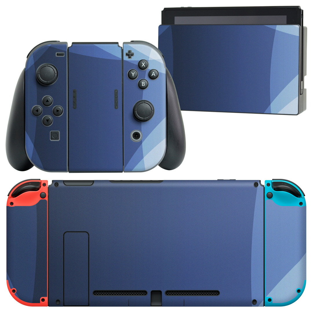 igsticker Nintendo Switch 用 デザインスキンシール 任天堂 ニンテンドー スイッチ 専用 本体ドック Joy-Con Joycon ジョイコン 専用 ゲーム機 カバー アクセサリー フィルム ステッカー 002228 木目 シンプル　青