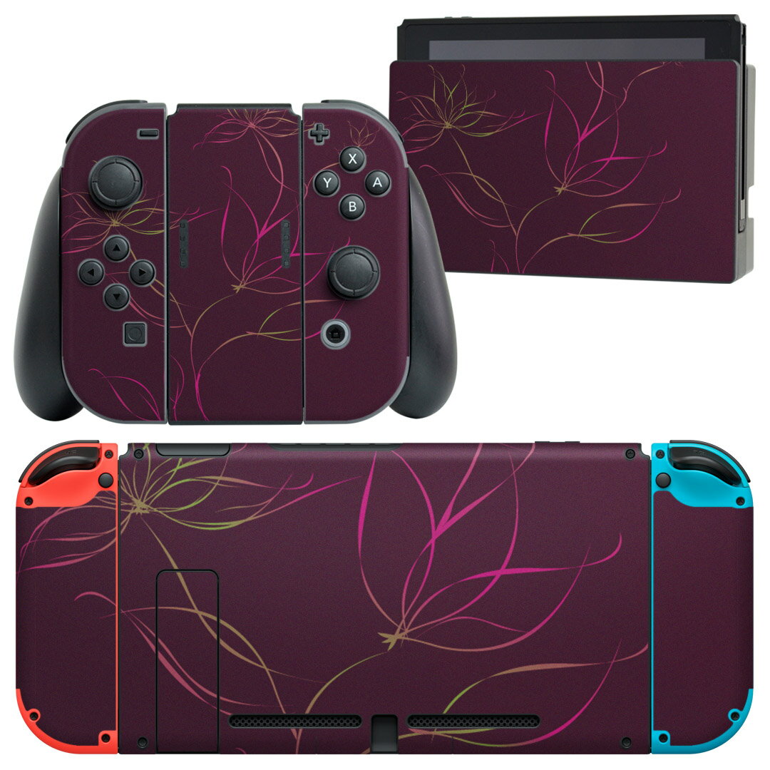 igsticker Nintendo Switch 用 デザインスキンシール 任天堂 ニンテンドー スイッチ 専用 本体ドック Joy-Con Joycon ジョイコン 専用 ゲーム機 カバー アクセサリー フィルム ステッカー 002248 木目 花 イラスト ピンク