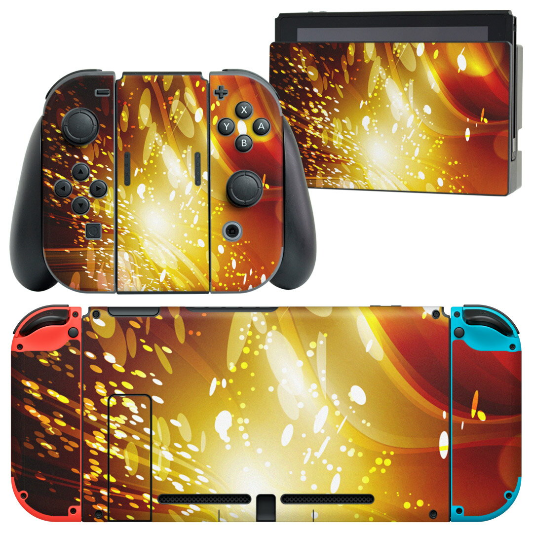igsticker Nintendo Switch 用 デザインスキンシール 任天堂 ニンテンドー スイッチ 専用 本体ドック Joy-Con Joycon ジョイコン 専用 ゲーム機 カバー アクセサリー フィルム ステッカー 002279 模様　オレンジ　光