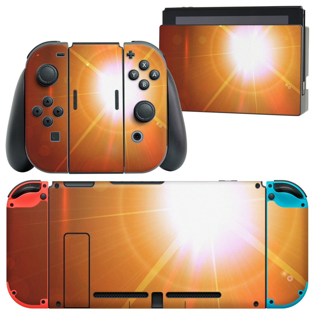 igsticker Nintendo Switch 用 デザインスキンシール 任天堂 ニンテンドー スイッチ 専用 本体ドック Joy-Con Joycon ジョイコン 専用 ゲーム機 カバー アクセサリー フィルム ステッカー 002281 光 オレンジ