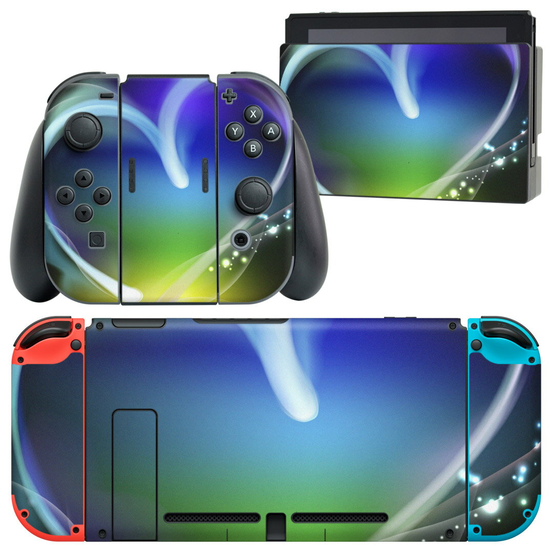igsticker Nintendo Switch 用 デザインスキンシール 任天堂 ニンテンドー スイッチ 専用 本体ドック Joy-Con Joycon ジョイコン 専用 ゲーム機 カバー アクセサリー フィルム ステッカー 002292 カラフル 蛍光 ハート
