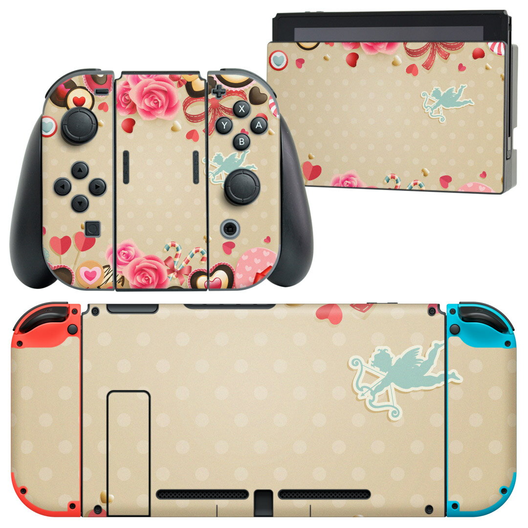 igsticker Nintendo Switch 用 デザインスキンシール 任天堂 ニンテンドー スイッチ 専用 本体ドック Joy-Con Joycon ジョイコン 専用 ゲーム機 カバー アクセサリー フィルム ステッカー 002356 クール バレンタイン　ハート