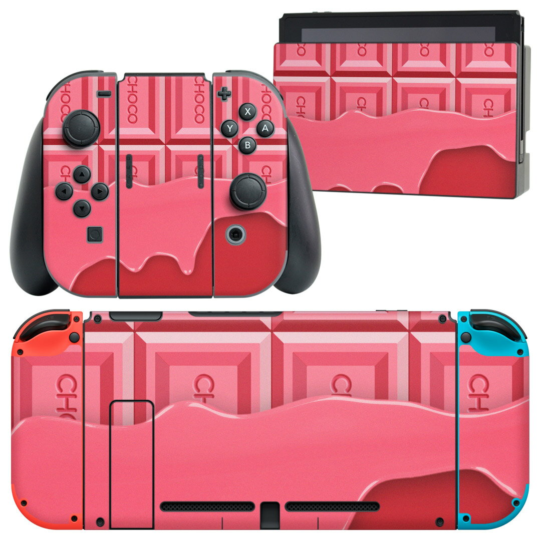 igsticker Nintendo Switch 用 デザインスキンシール 任天堂 ニンテンドー スイッチ 専用 本体ドック Joy-Con Joycon ジョイコン 専用 ゲーム機 カバー アクセサリー フィルム ステッカー 002446 チョコレート　ピンク