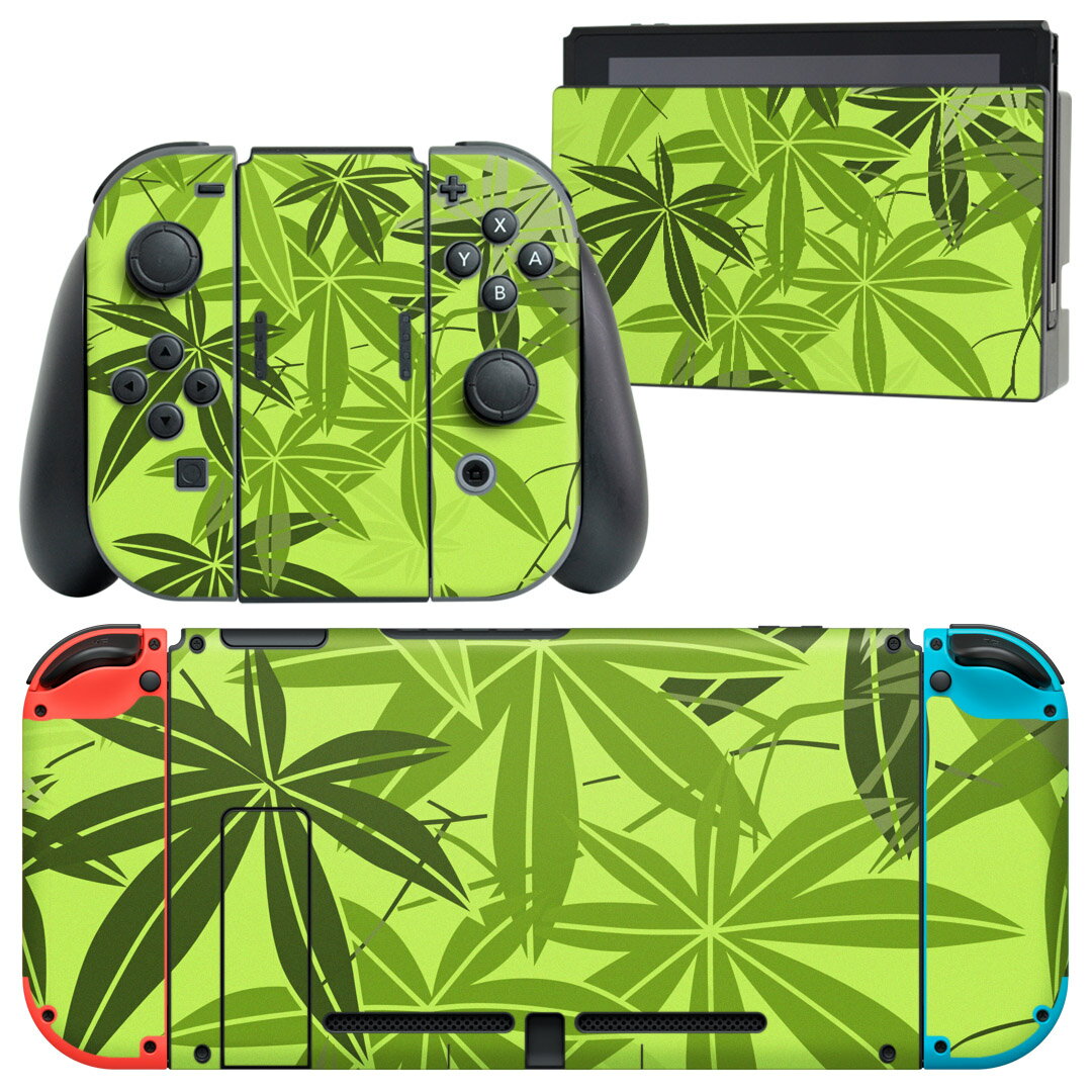 igsticker Nintendo Switch 用 デザインスキンシール 任天堂 ニンテンドー スイッチ 専用 本体ドック Joy-Con Joycon ジョイコン 専用 ゲーム機 カバー アクセサリー フィルム ステッカー 002475 植物　緑　イラスト