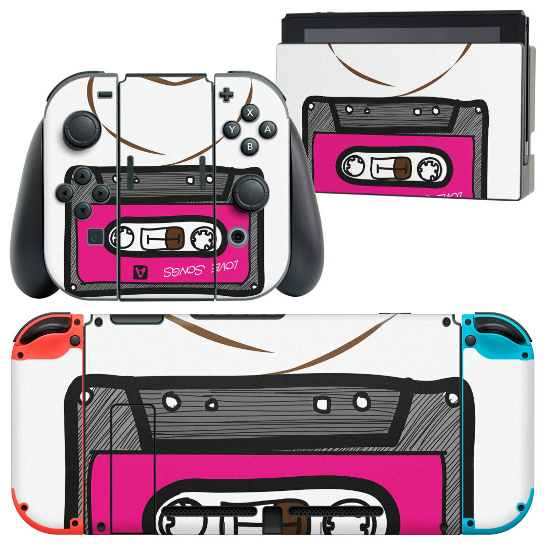 igsticker Nintendo Switch 用 デザインスキンシール 任天堂 ニンテンドー スイッチ 専用 本体ドック Joy-Con Joycon ジョイコン 専用 ゲーム機 カバー アクセサリー フィルム ステッカー 002566 音楽　カセット　イラスト