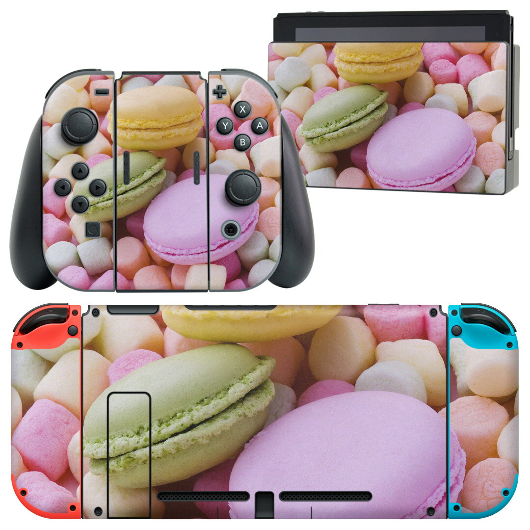 igsticker Nintendo Switch 用 デザインスキンシール 任天堂 ニンテンドー スイッチ 専用 本体ドック Joy-Con Joycon ジョイコン 専用 ゲーム機 カバー アクセサリー フィルム ステッカー 002600 マカロン カラフル 写真