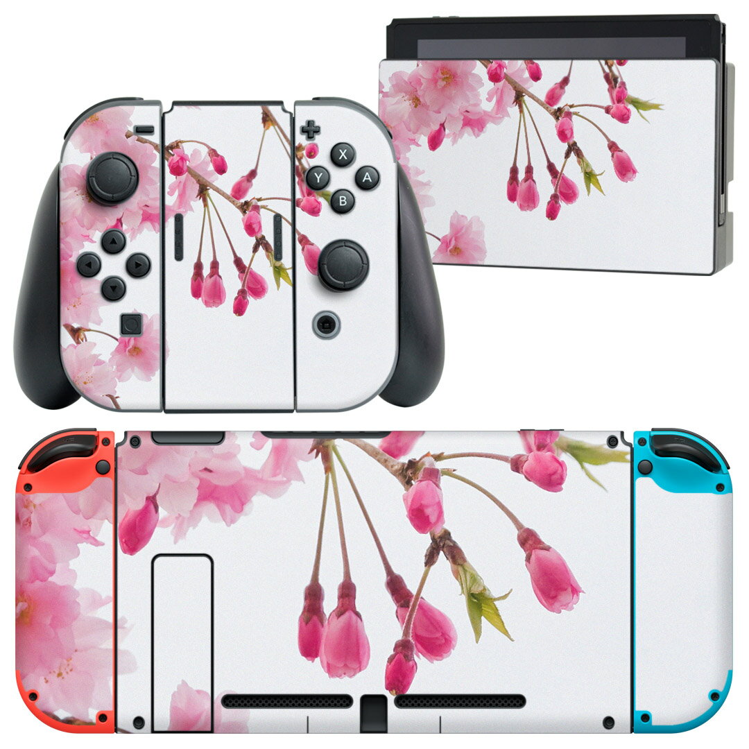 igsticker Nintendo Switch 用 デザインスキンシール 任天堂 ニンテンドー スイッチ 専用 本体ドック Joy-Con Joycon ジョイコン 専用 ゲーム機 カバー アクセサリー フィルム ステッカー 002620 花 写真 ピンク
