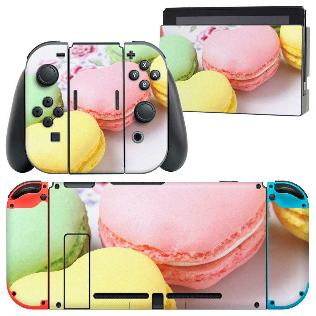 igsticker Nintendo Switch 用 デザインスキンシール 任天堂 ニンテンドー スイッチ 専用 本体ドック Joy-Con Joycon ジョイコン 専用 ゲーム機 カバー アクセサリー フィルム ステッカー 002672 マカロン カラフル 写真