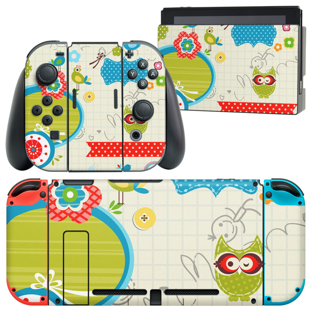 igsticker Nintendo Switch 用 デザインスキンシール 任天堂 ニンテンドー スイッチ 専用 本体ドック Joy-Con Joycon ジョイコン 専用 ゲーム機 カバー アクセサリー フィルム ステッカー 002690 鳥 花 キャラクター