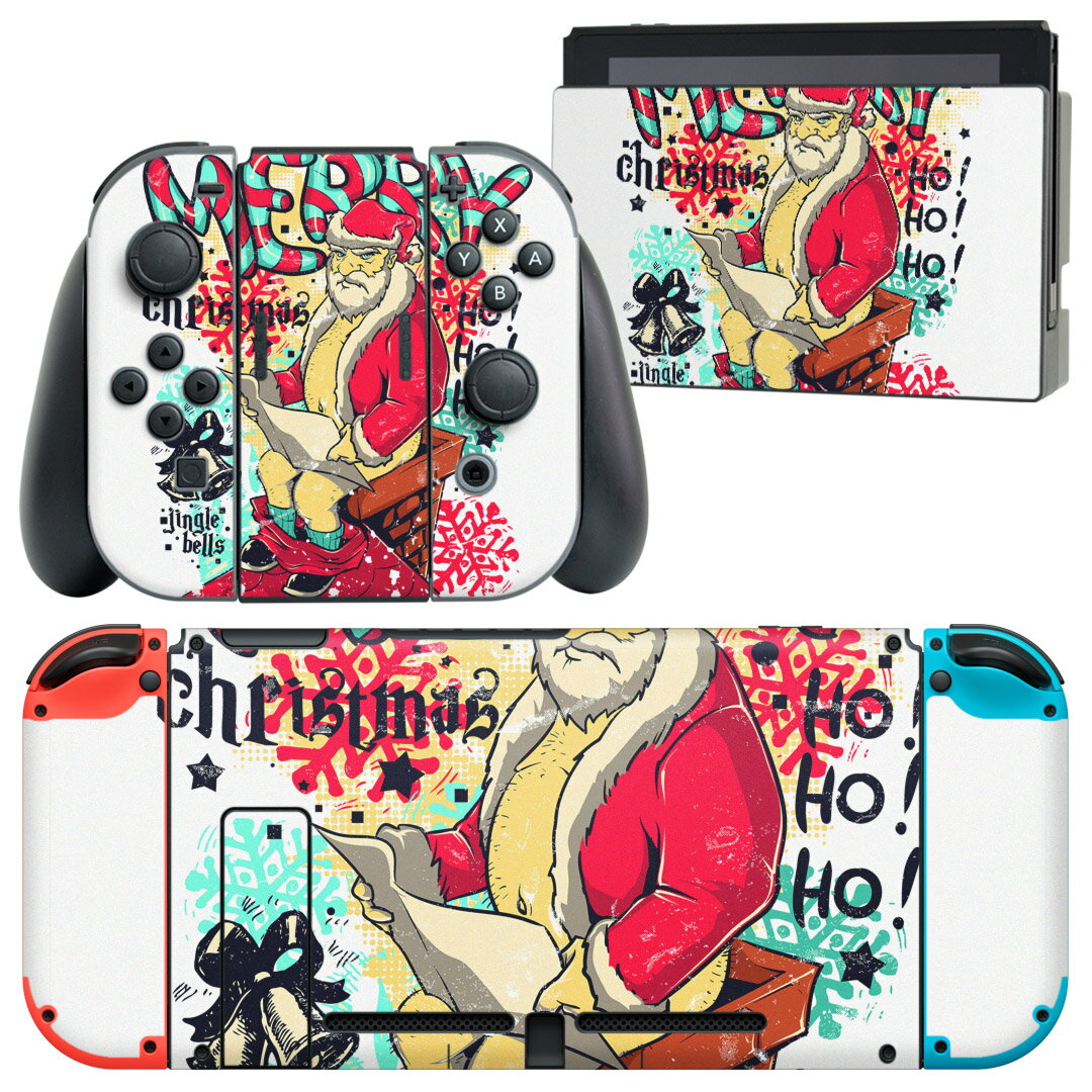 igsticker Nintendo Switch 用 デザインスキンシール 任天堂 ニンテンドー スイッチ 専用 本体ドック Joy-Con Joycon ジョイコン 専用 ゲーム機 カバー アクセサリー フィルム ステッカー 002703 クリスマス サンタ
