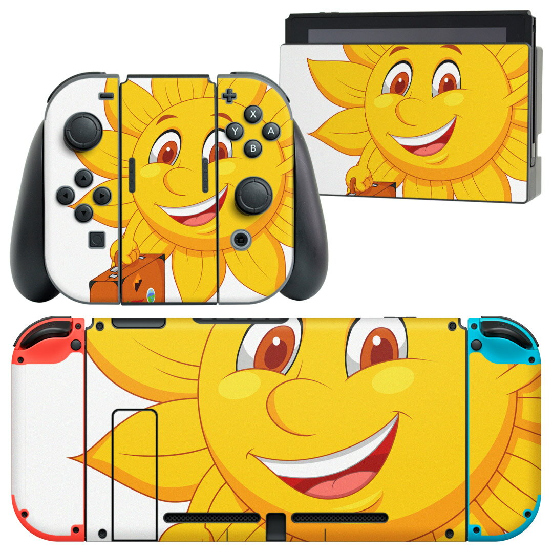 igsticker Nintendo Switch 用 デザインスキンシール 任天堂 ニンテンドー スイッチ 専用 本体ドック Joy-Con Joycon ジョイコン 専用 ゲーム機 カバー アクセサリー フィルム ステッカー 002711 太陽 キャラクター オレンジ
