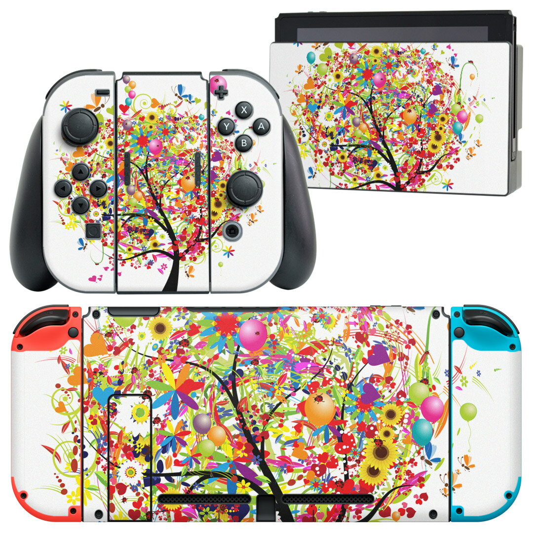 igsticker Nintendo Switch 用 デザインスキンシール 任天堂 ニンテンドー スイッチ 専用 本体ドック Joy-Con Joycon ジョイコン 専用 ゲーム機 カバー アクセサリー フィルム ステッカー 002760 イラスト　カラフル
