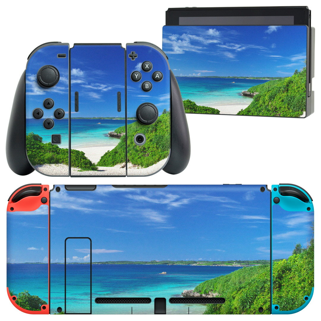 igsticker Nintendo Switch 用 デザインスキンシール 任天堂 ニンテンドー スイッチ 専用 本体ドック Joy-Con Joycon ジョイコン 専用 ゲーム機 カバー アクセサリー フィルム ステッカー 002777 夏 海 写真