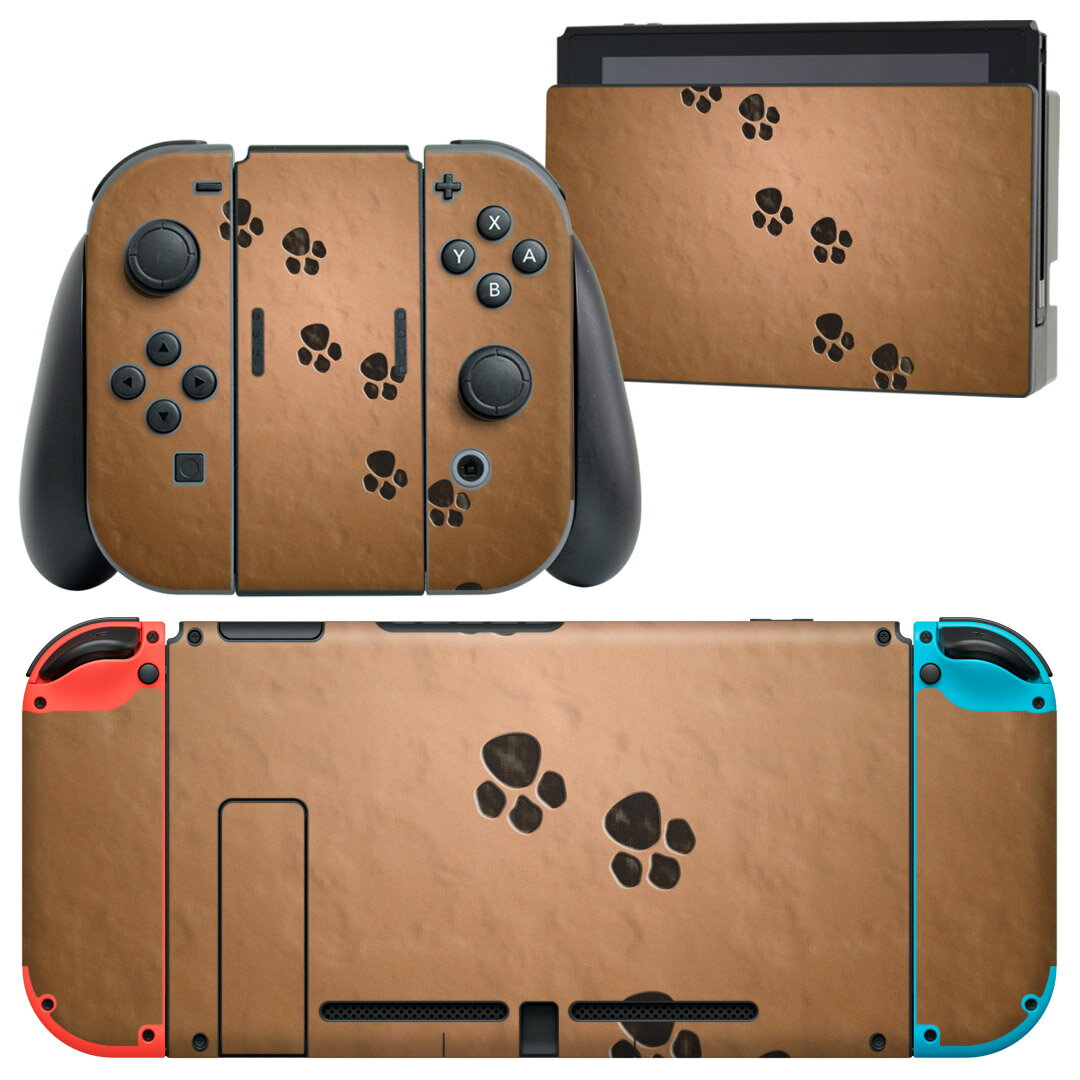 igsticker Nintendo Switch 用 デザインスキンシール 任天堂 ニンテンドー スイッチ 専用 本体ドック Joy-Con Joycon ジョイコン 専用 ゲーム機 カバー アクセサリー フィルム ステッカー 002798 動物　足跡
