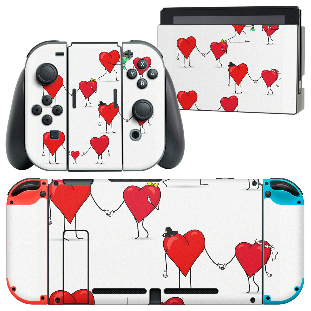 igsticker Nintendo Switch 用 デザインスキンシール 任天堂 ニンテンドー スイッチ 専用 本体ドック Joy-Con Joycon ジョイコン 専用 ゲーム機 カバー アクセサリー フィルム ステッカー 002962 ハート　赤　イラスト