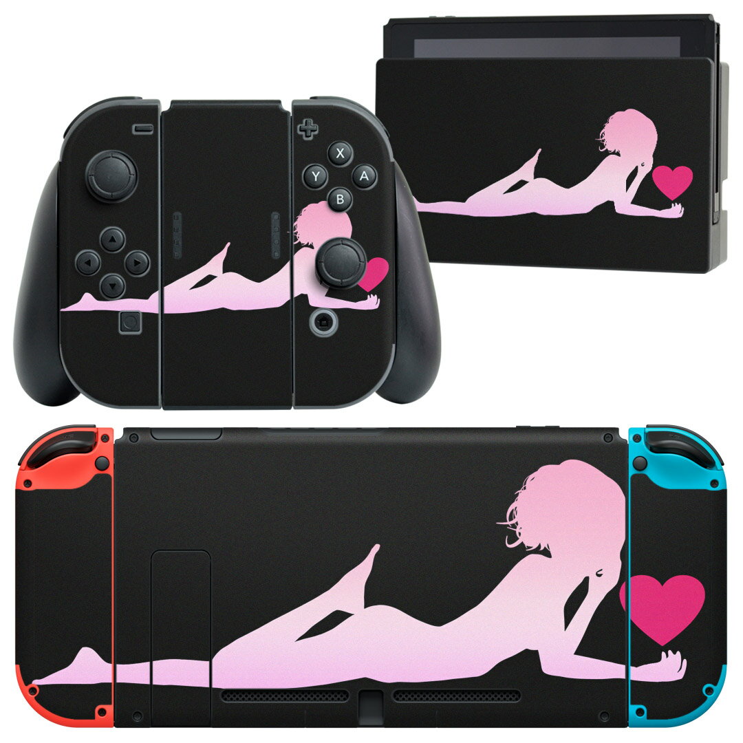 igsticker Nintendo Switch 用 デザインスキンシール 任天堂 ニンテンドー スイッチ 専用 本体ドック Joy-Con Joycon ジョイコン 専用 ゲーム機 カバー アクセサリー フィルム ステッカー 003156 人物 イラスト ピンク