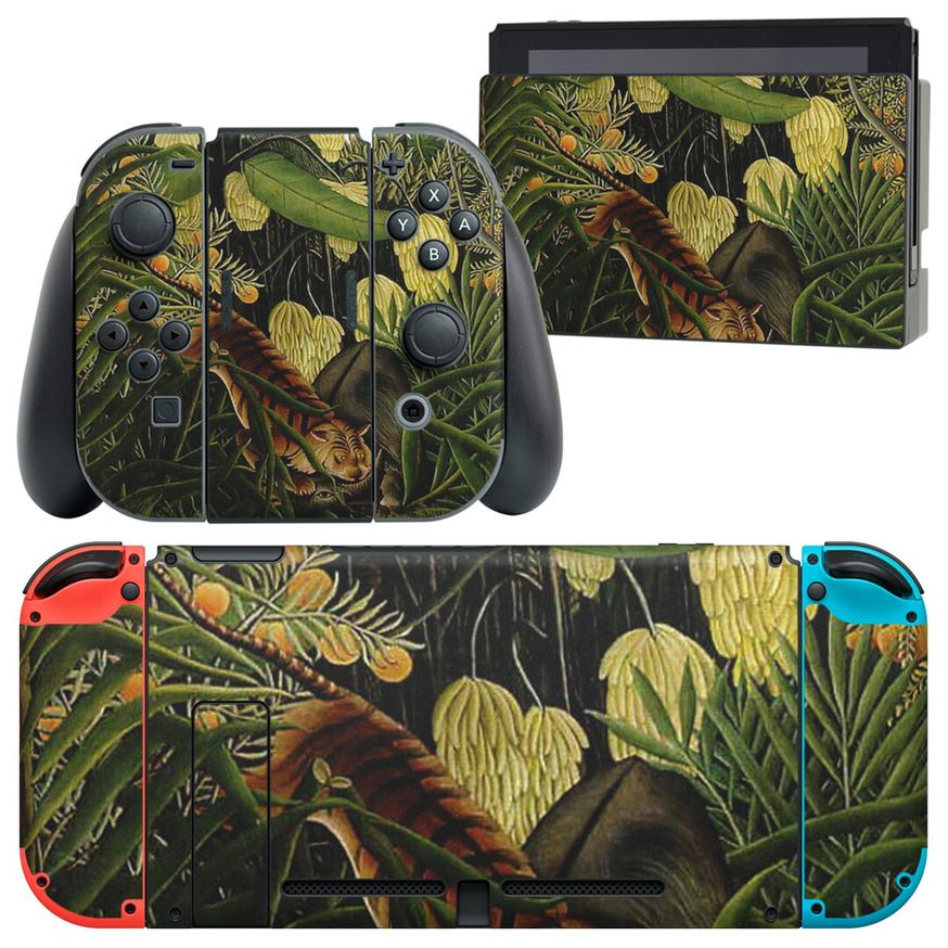 製品名 Nintendo Switch 本体裏面＆ドック正面＆ジョイコン専用 デザインスキンシール セット内容 Nintendo Switch 本体＆ドック＆ジョイコン用スキンシール（各1枚） ニンテンドースイッチ専用です。携帯機のSwitch LiteやProコンには対応していません。 商品特徴 再剥離性シートを素材に採用し、細かな位置調整がしやすく貼り直しが容易です。専用の業務プリンターを使い、商品画像と遜色のない美しい印刷仕上がり。 注意事項 画像はサンプルですので、ご覧の環境によっては多少色味に違いを感じる場合がございます。 イメージと違った、モニターと色味が異なるという理由での交換や返金はご対応出来かねます。スキンシールのみの販売で、ニンテンドースイッチ本体などは付属しません。シワができた場合、ドライヤーなどで軽く温め、外側に向けてシワを伸ばすように貼ってください。初回貼付時の位置調整や貼り直しは可能ですが、しっかりと押し付けて接着させた後の再剥離、再利用は保証しておりません。また接着部に油分や汚れが付着しますと角の部分は剥がれやすくなりますので、貼付時はあまり触れないようにご注意ください。無地のセミグロスシートにデザインをプリントした商品で、デコなどの加工はございません。 凹凸や光沢があるように見えたり布地や金属を素材にしたように見える商品もありますが、デザインの図版によるものです。印刷時に微妙な画像のズレが生じる場合がございます。ご注文後に1点1点制作する受注生産品の為、不良品以外のご返品や交換は固くお断りします。当店における繰り返しの実機テストでは問題ありませんでしたが、経過年数や使用環境により、シールを剥がす際に本体の塗装が一部剥がれる可能性があります。恐れ入りますが、万が一そのような状況になった場合でも当店ではゲーム機本体の保証は出来かねますので、予めご理解の上お求めください。 商品発送 完全受注生産のハンドメイド商品となりますので、既製品と比べて発送までお時間を頂いています。 基本的に決済確認後2?3営業日、最大で10営業日での発送となります。繁忙期や休業日明けの場合はさらに時間がかかる場合があります。 その際には別途メールにてご連絡致します。メール便の場合、発送日から到着までに2?4日ほどかかる場合が多く、紛失などの保障もご対応できかねます。あらかじめご了承下さい。