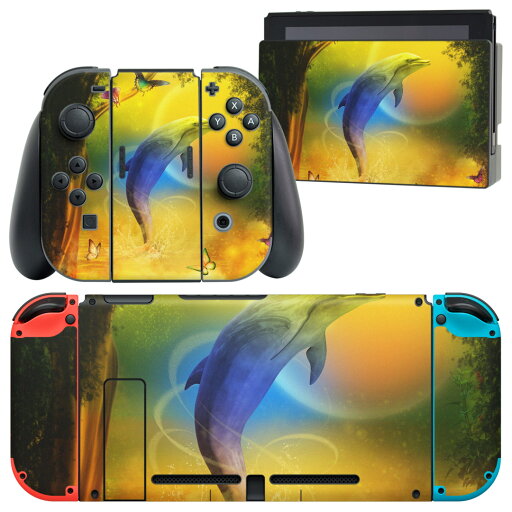 igsticker Nintendo Switch 用 デザインスキンシール 任天堂 ニンテンドー スイッチ 専用 本体ドック Joy-Con Joycon ジョイコン 専用 ゲーム機 カバー アクセサリー フィルム ステッカー 003351 クール 動物 イラスト カラフル