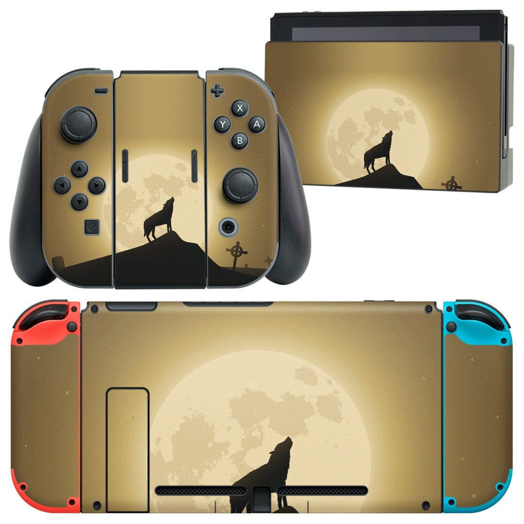 igsticker Nintendo Switch 用 デザインスキンシール 任天堂 ニンテンドー スイッチ 専用 本体ドック Joy-Con Joycon ジョイコン 専用 ゲーム機 カバー アクセサリー フィルム ステッカー 003380 クール 動物 月 写真