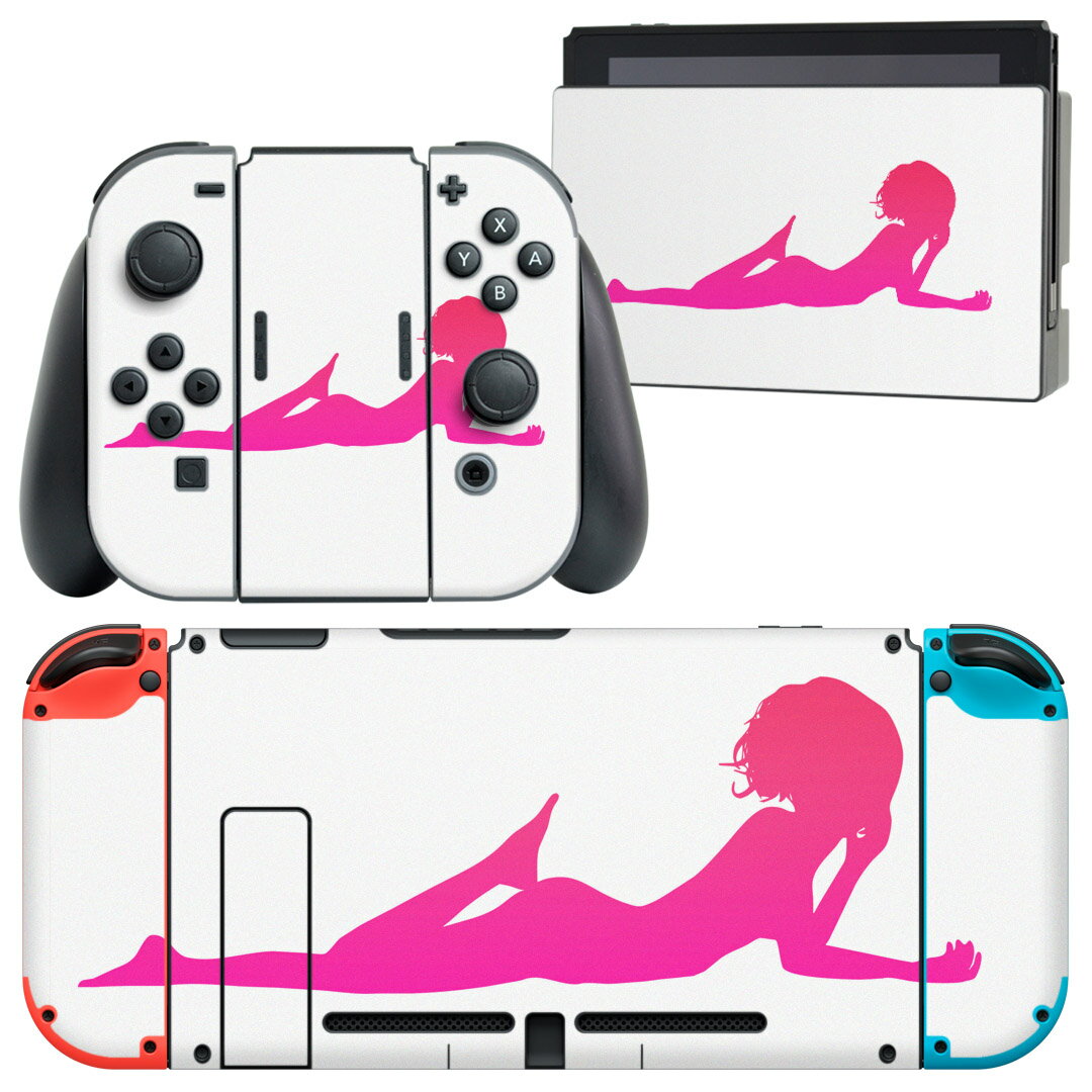 igsticker Nintendo Switch 用 デザインスキンシール 任天堂 ニンテンドー スイッチ 専用 本体ドック Joy-Con Joycon ジョイコン 専用 ゲーム機 カバー アクセサリー フィルム ステッカー 003397 " " 人物　シンプル　ピンク
