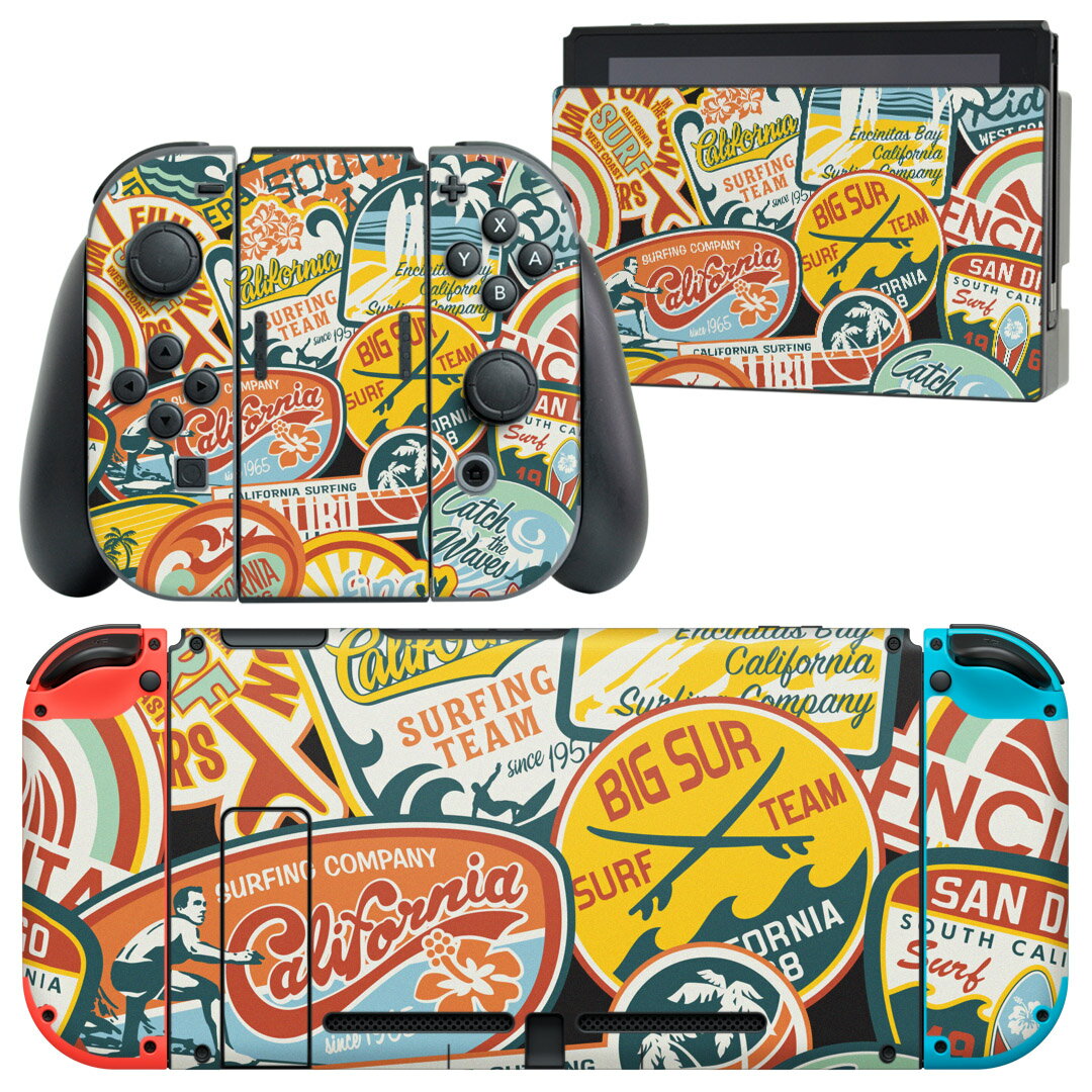 igsticker Nintendo Switch 用 デザインスキンシール 任天堂 ニンテンドー スイッチ 専用 本体ドック Joy-Con Joycon ジョイコン 専用 ゲーム機 カバー アクセサリー フィルム ステッカー 003436 ワッペン カラフル 外国
