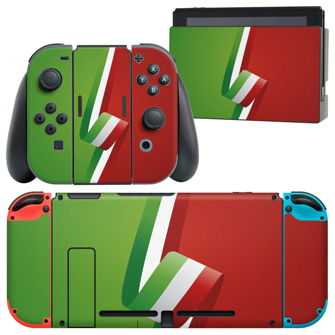 igsticker Nintendo Switch 用 デザインスキンシール 任天堂 ニンテンドー スイッチ 専用 本体ドック Joy-Con Joycon ジョイコン 専用 ゲーム機 カバー アクセサリー フィルム ステッカー 003495 シンプル　赤　緑　国旗