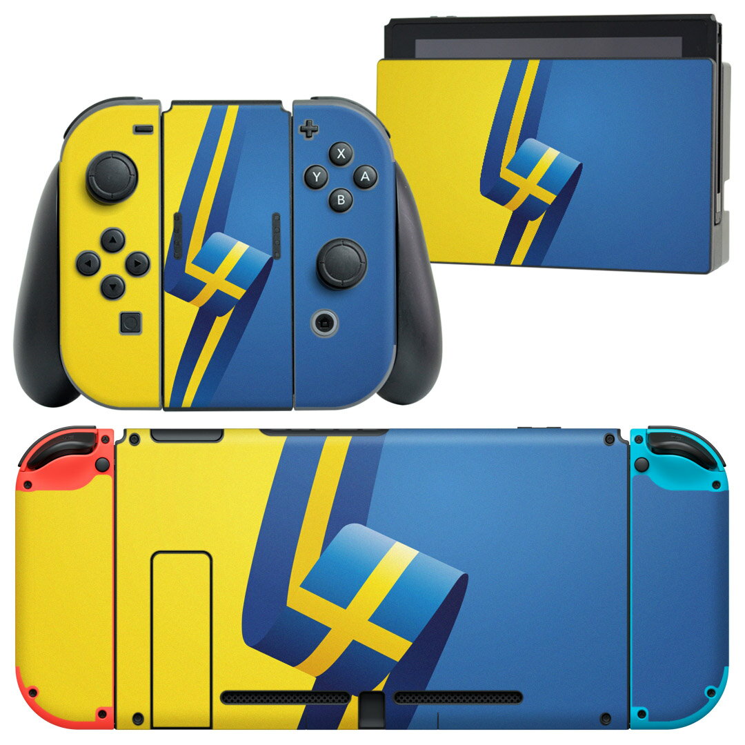 igsticker Nintendo Switch 用 デザインスキンシール 任天堂 ニンテンドー スイッチ 専用 本体ドック Joy-Con Joycon ジョイコン 専用 ゲーム機 カバー アクセサリー フィルム ステッカー 003508 シンプル 青 黄色 国旗