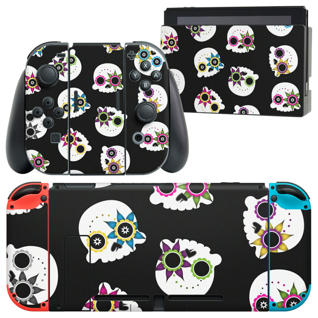 igsticker Nintendo Switch 用 デザインスキンシール 任天堂 ニンテンドー スイッチ 専用 本体ドック Joy-Con Joycon ジョイコン 専用 ゲーム機 カバー アクセサリー フィルム ステッカー 003519 骸骨 ドクロ キャラクター