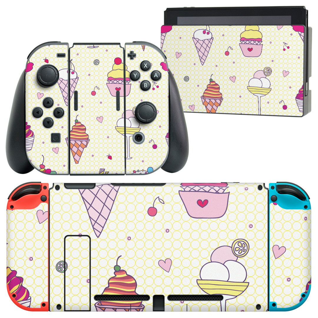 igsticker Nintendo Switch 用 デザインスキンシール 任天堂 ニンテンドー スイッチ 専用 本体ドック Joy-Con Joycon ジョイコン 専用 ゲーム機 カバー アクセサリー フィルム ステッカー 003534 デザート　ハート　ポップ