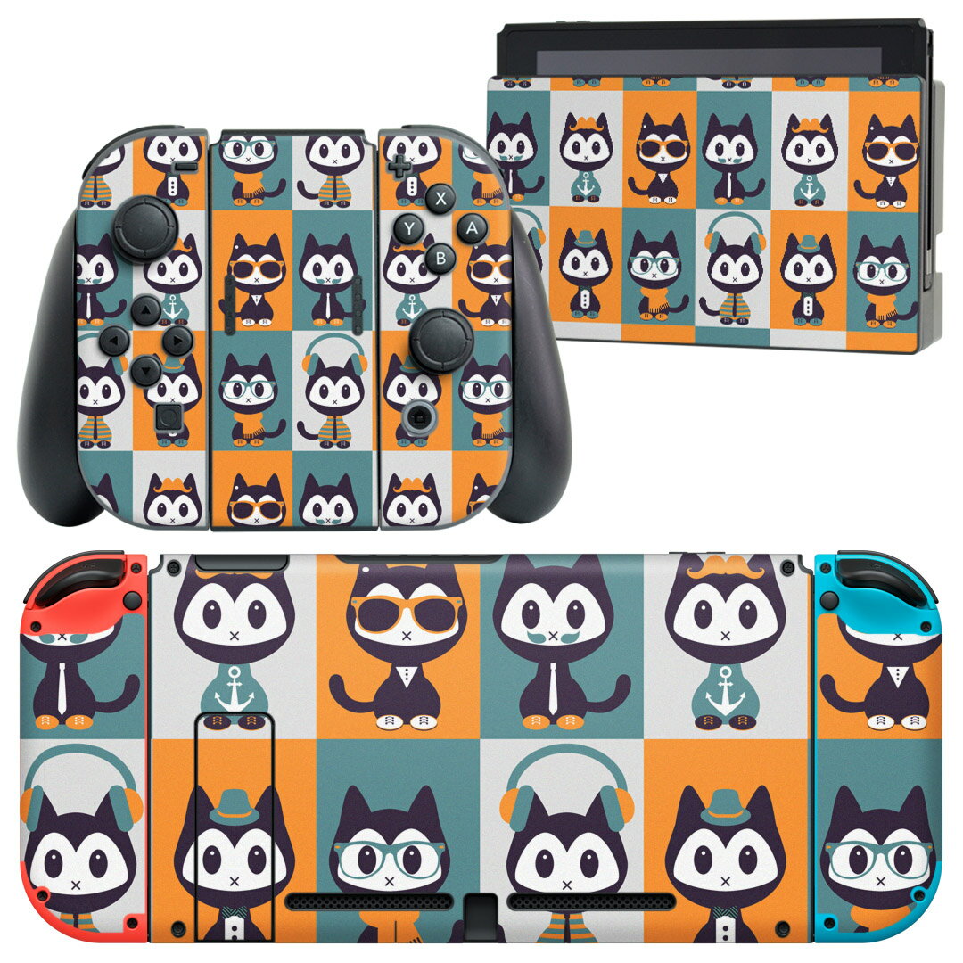 igsticker Nintendo Switch 用 デザインスキンシール 任天堂 ニンテンドー スイッチ 専用 本体ドック Joy-Con Joycon ジョイコン 専用 ゲーム機 カバー アクセサリー フィルム ステッカー 003583 猫 動物 キャラクター