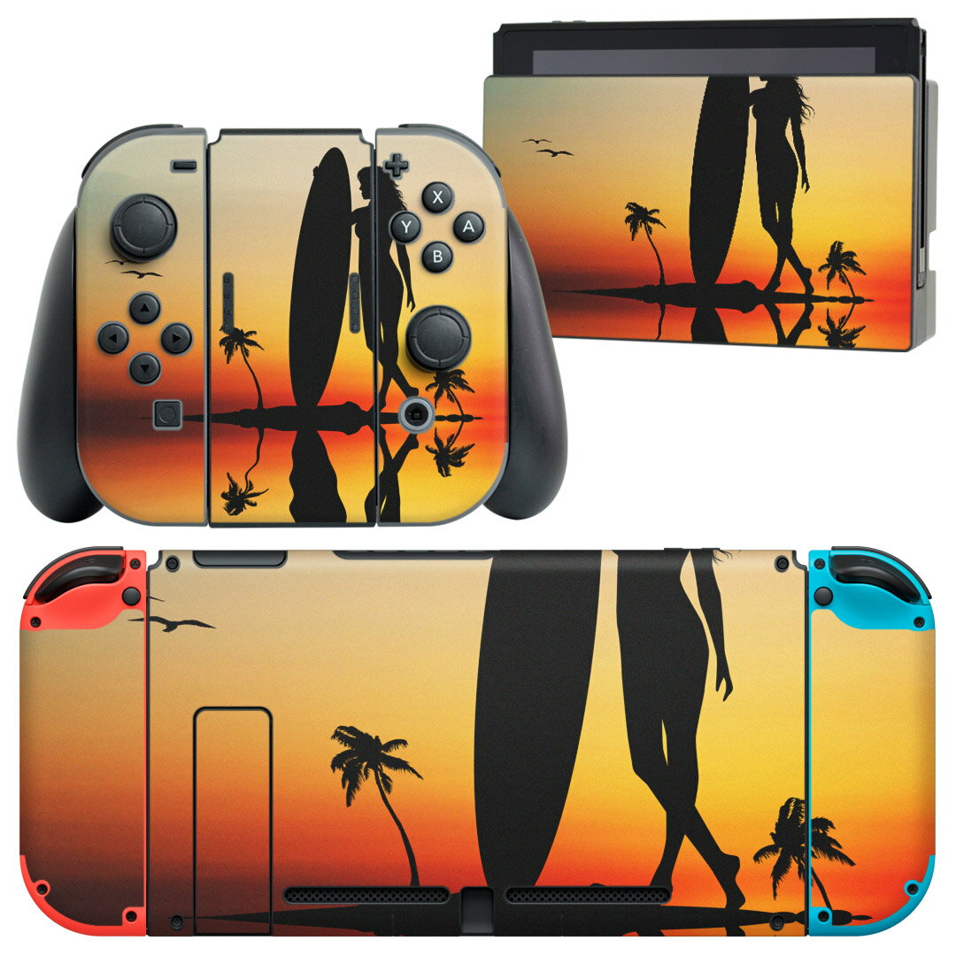igsticker Nintendo Switch 用 デザインスキンシール 任天堂 ニンテンドー スイッチ 専用 本体ドック Joy-Con Joycon ジョイコン 専用 ゲーム機 カバー アクセサリー フィルム ステッカー 003598 サーフィン 海 イラスト