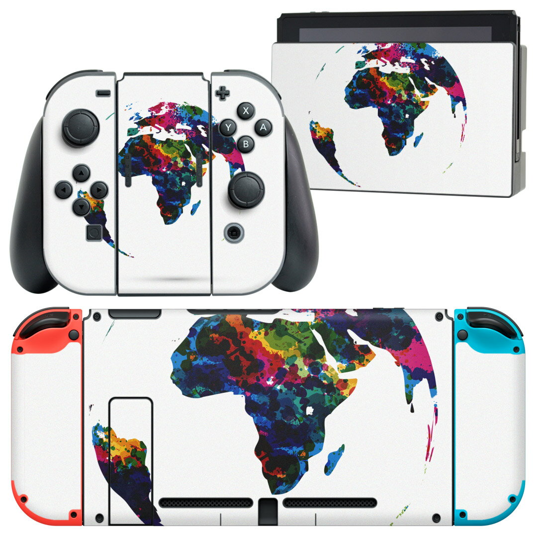 igsticker Nintendo Switch 用 デザインスキンシール 任天堂 ニンテンドー スイッチ 専用 本体ドック Joy-Con Joycon ジョイコン 専用 ゲーム機 カバー アクセサリー フィルム ステッカー 003634 地球　カラフル　シンプル
