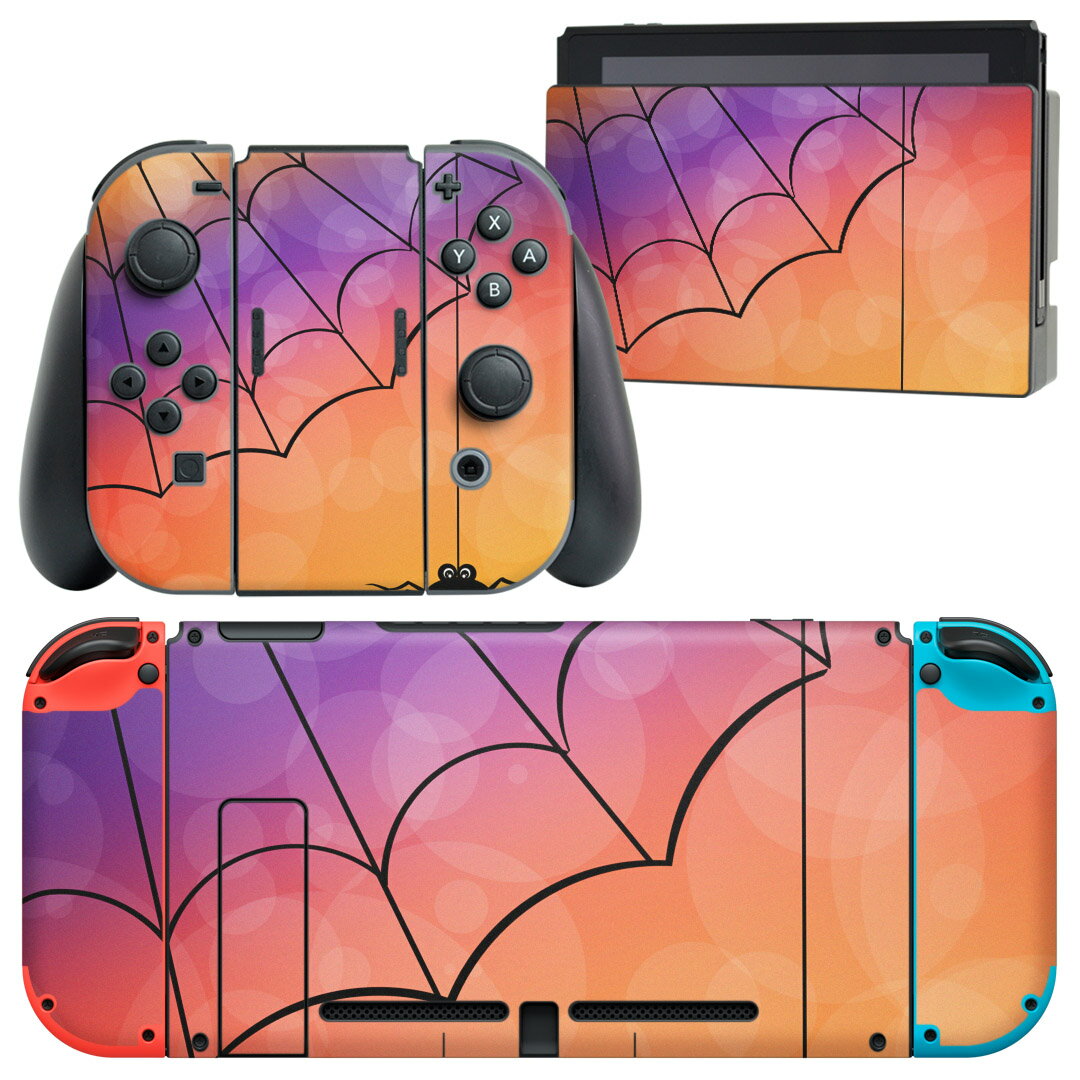 igsticker Nintendo Switch 用 デザインスキンシール 任天堂 ニンテンドー スイッチ 専用 本体ドック Joy-Con Joycon ジョイコン 専用 ゲーム機 カバー アクセサリー フィルム ステッカー 003643 アニマル 蜘蛛　カラフル
