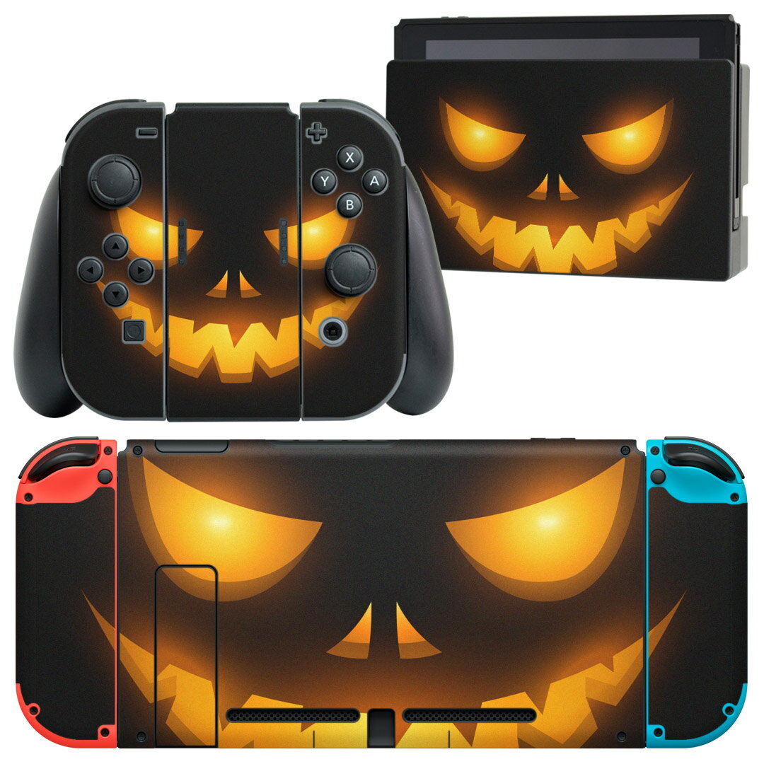 igsticker Nintendo Switch 用 デザインスキンシール 任天堂 ニンテンドー スイッチ 専用 本体ドック Joy-Con Joycon ジョイコン 専用 ゲーム機 カバー アクセサリー フィルム ステッカー 003658 ハロウィン かぼちゃ