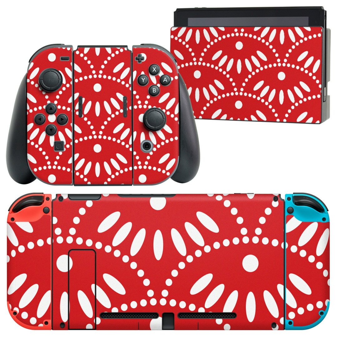 igsticker Nintendo Switch 用 デザインスキンシール 任天堂 ニンテンドー スイッチ 専用 本体ドック Joy-Con Joycon ジョイコン 専用 ゲーム機 カバー アクセサリー フィルム ステッカー 003727 模様 赤 白